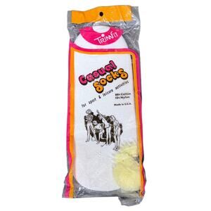 Vintage 70s Trimfit Casual White Yellow Women's Medium Pom Pom Socks New NIP